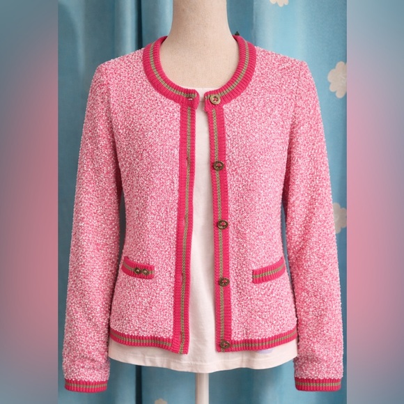 Lilly Pulitzer Sweaters - Lilly Pulitzer pink sparkle cardigan sweater-L- size down recommended